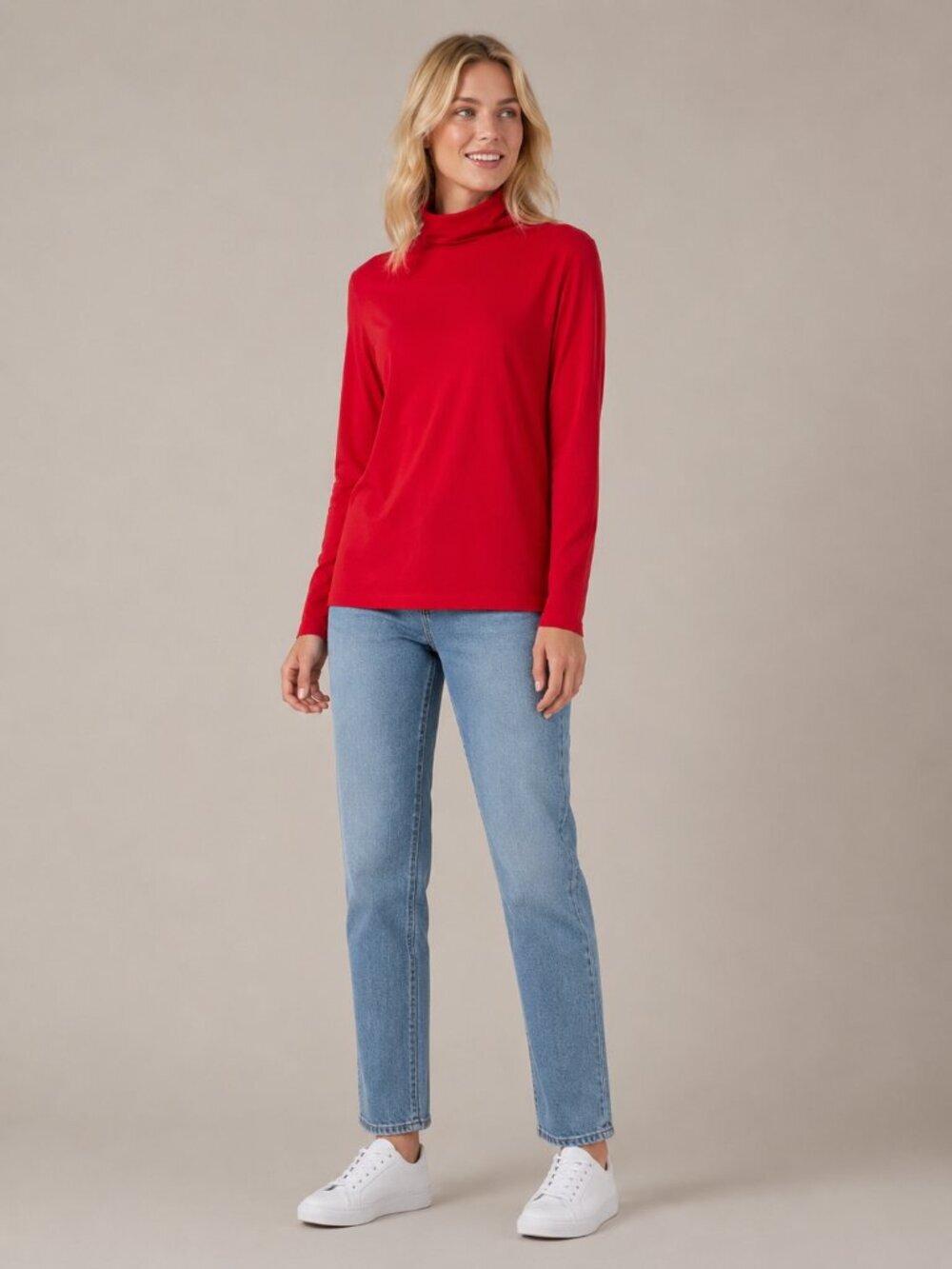 2/$30 Lands' End Turtleneck Long Sleeve Tee Red Large #A2969